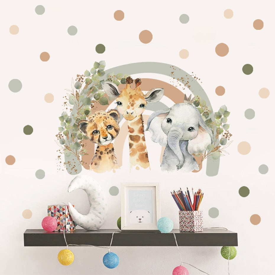 Boho Cartoon African Animal Giraffe Elephant Watercolor Wall Sticker Vinyl art