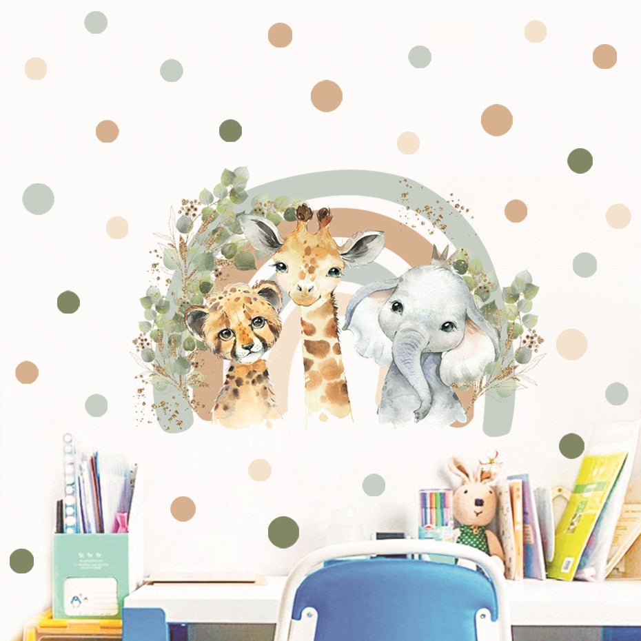 Boho Cartoon African Animal Giraffe Elephant Watercolor Wall Sticker Vinyl art