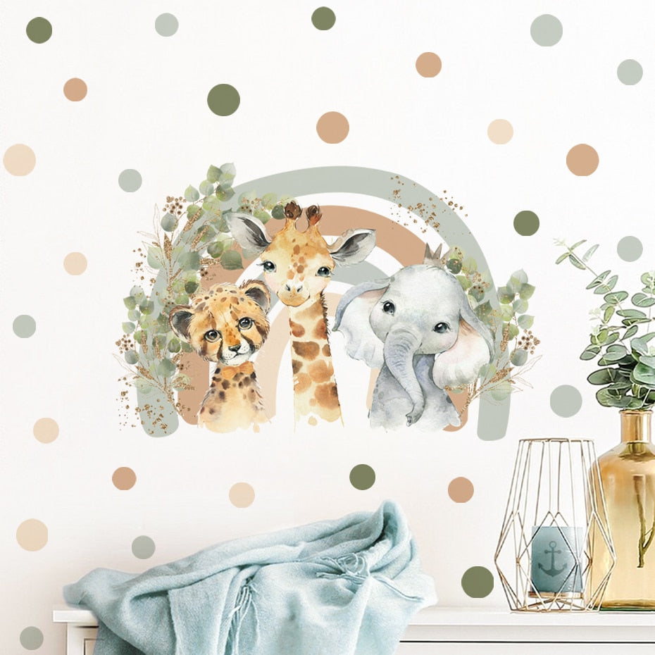 Boho Cartoon African Animal Giraffe Elephant Watercolor Wall Sticker Vinyl art