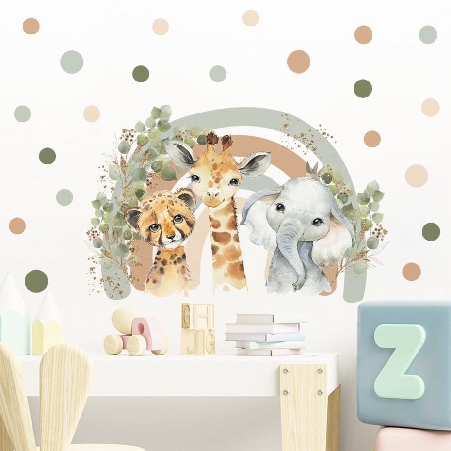 Boho Cartoon African Animal Giraffe Elephant Watercolor Wall Sticker Vinyl art