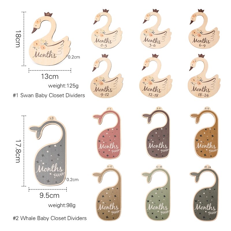 7Pcs/Set Wooden Baby Wardrobe Dividers Swan Whale Animal Shape Clothing Storage Wardrobe